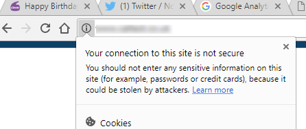 Chrome browser site information: your connection to this site is not secure
