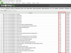 Screaming Frog SEO word count