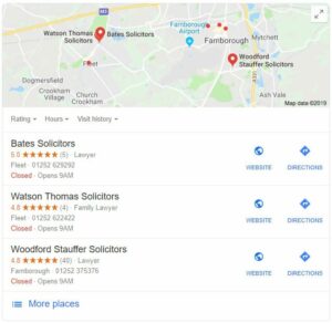 Solicitors in Hampshire - Local SEO results for Fleet and Farnborough.