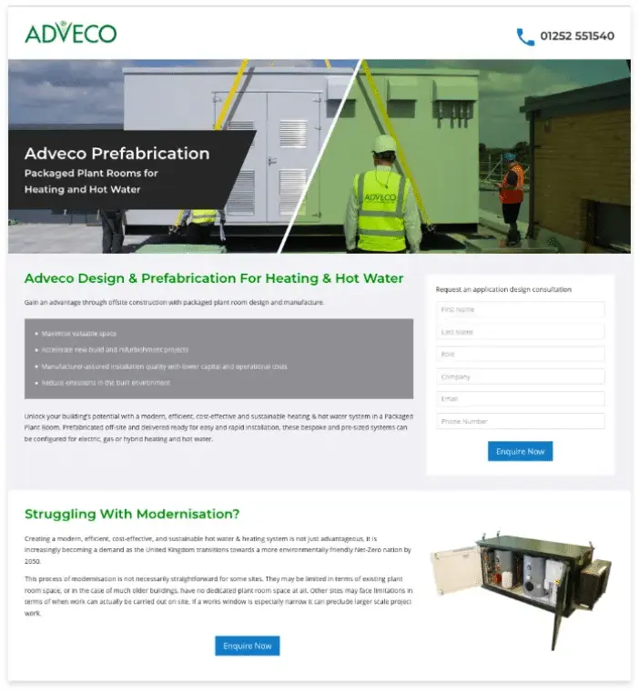 Adveco - landing page design for PPC campaign including CRO.