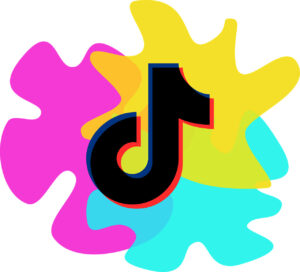 TikTok icon with colourful splash background.